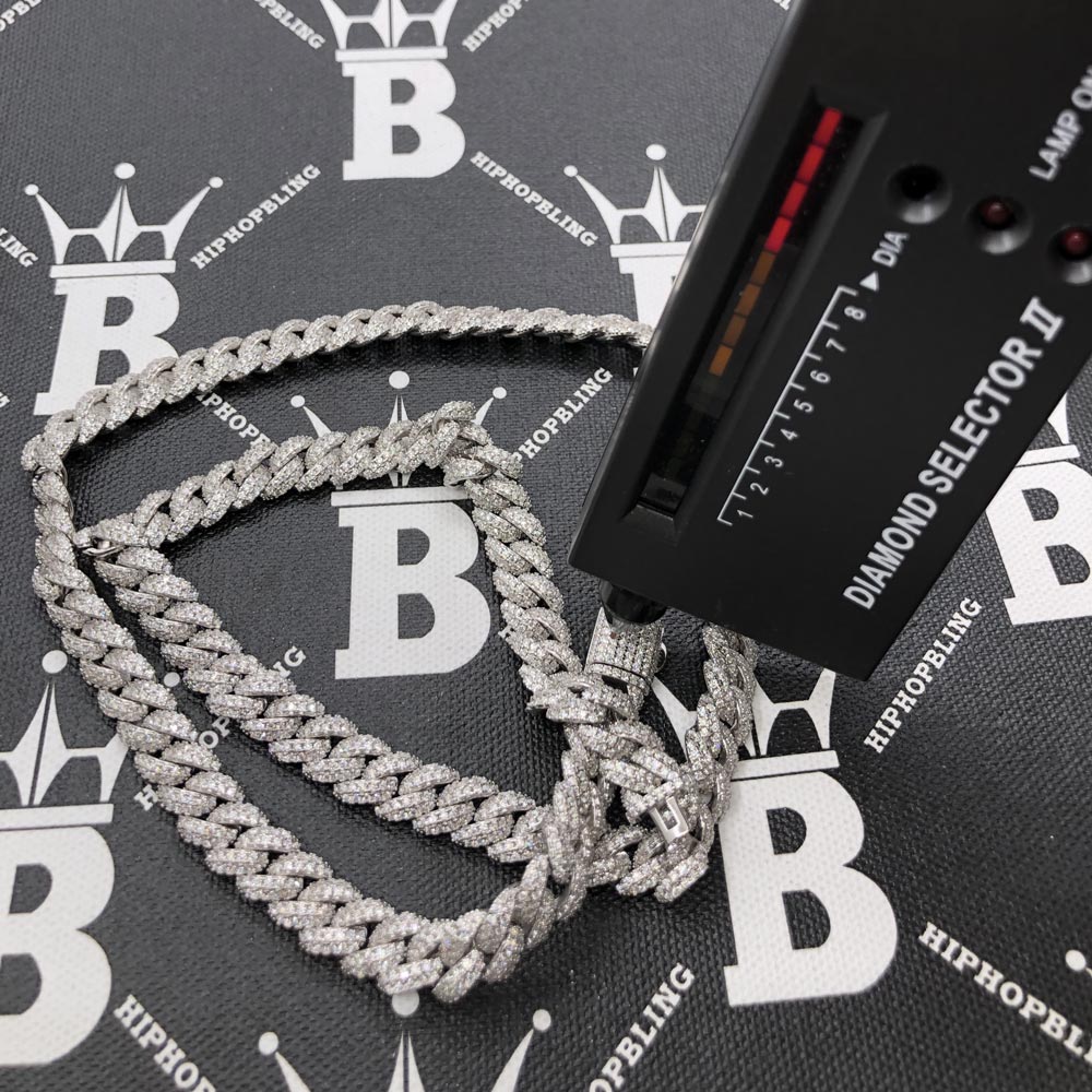 Moissanite Iced Out Miami Cuban Chain Link 9MM .925 Sterling Silver 18" HipHopBling