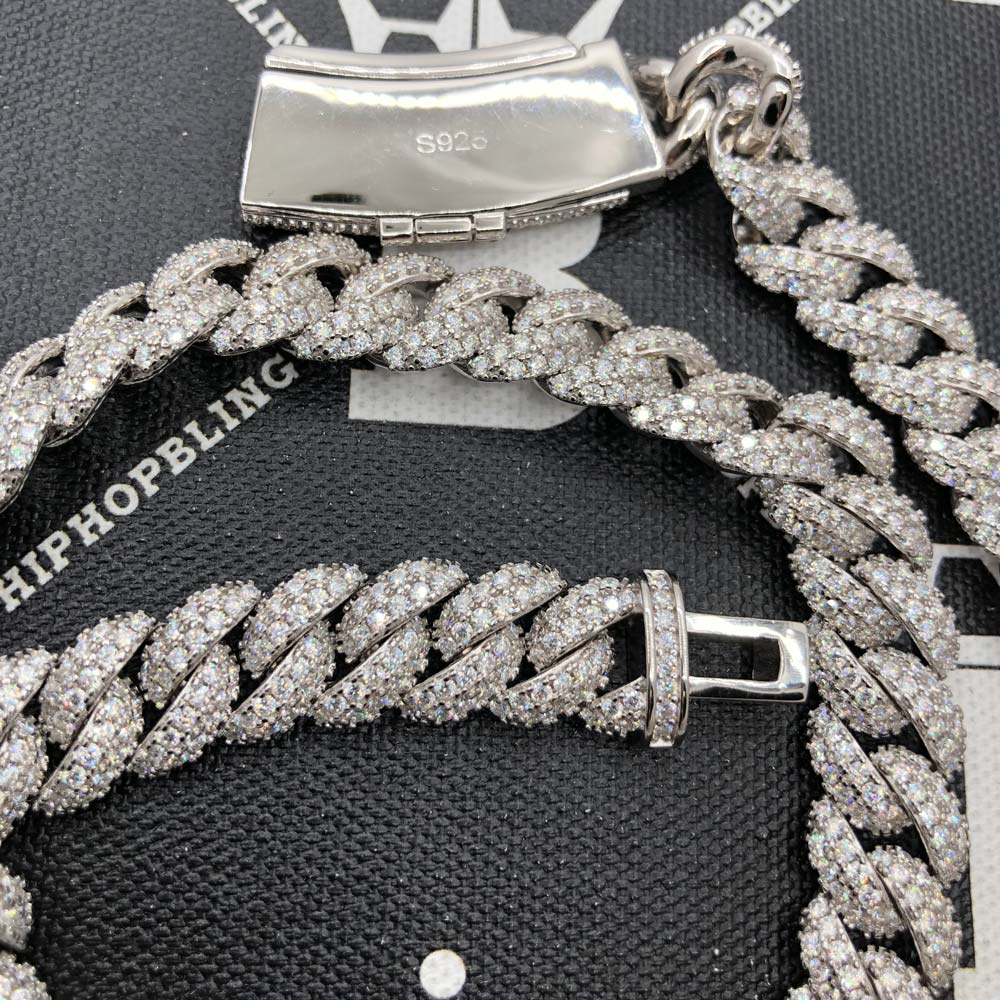 Moissanite Iced Out Miami Cuban Link Chain 13MM .925 Sterling Silver 18" HipHopBling