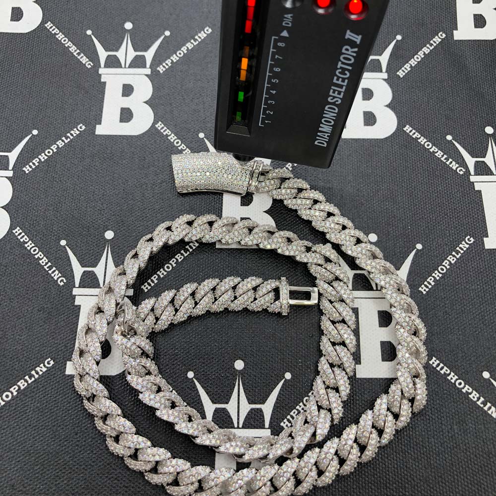 Moissanite Iced Out Miami Cuban Link Chain 13MM .925 Sterling Silver 18" HipHopBling