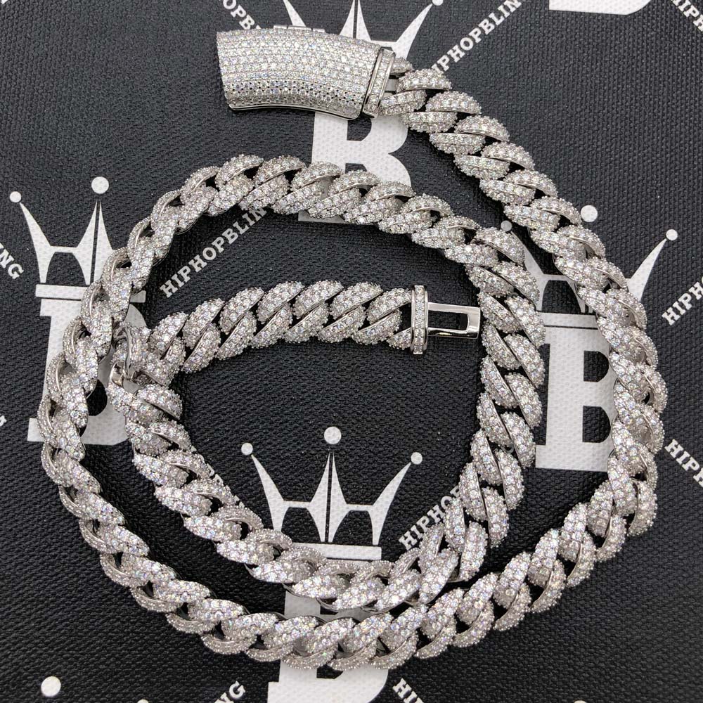 Moissanite Iced Out Miami Cuban Link Chain 13MM .925 Sterling Silver HipHopBling