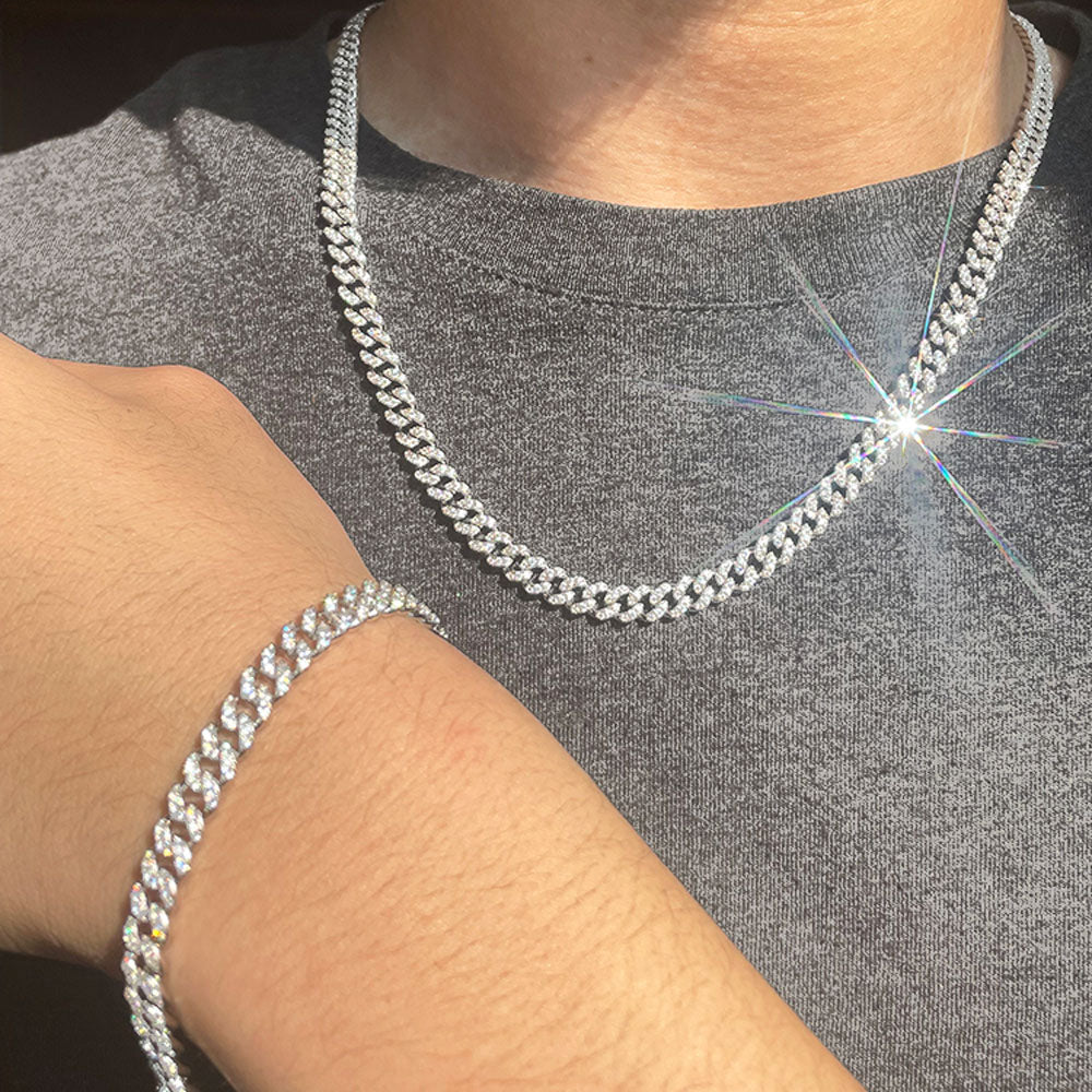 Moissanite Miami Cuban Chain 6MM .925 Sterling Silver 18" HipHopBling