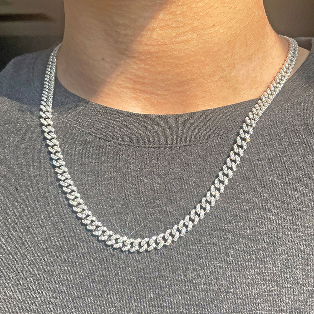 MOISSANITE Real Miami Cuban Link Prong Chain Ice Gold Plated 925 Silver  Necklace