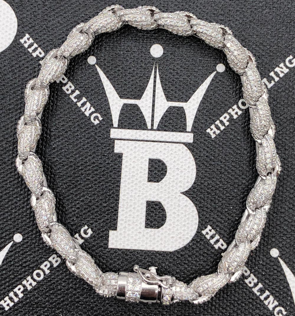 Moissanite Rope Iced Out Chain .925 Sterling Silver 8" Bracelet HipHopBling