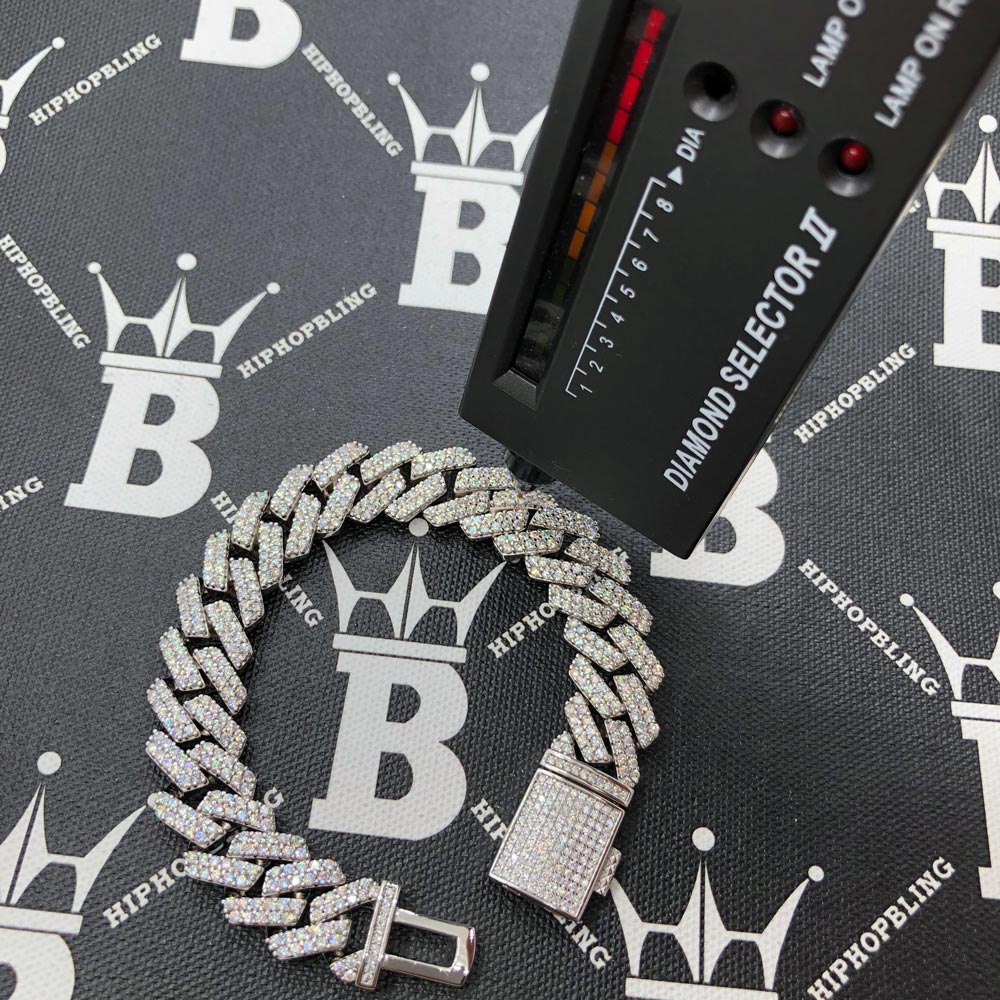 Moissanite Sharp Cuban Link Bracelet 15MM .925 Silver 8" Bracelet HipHopBling