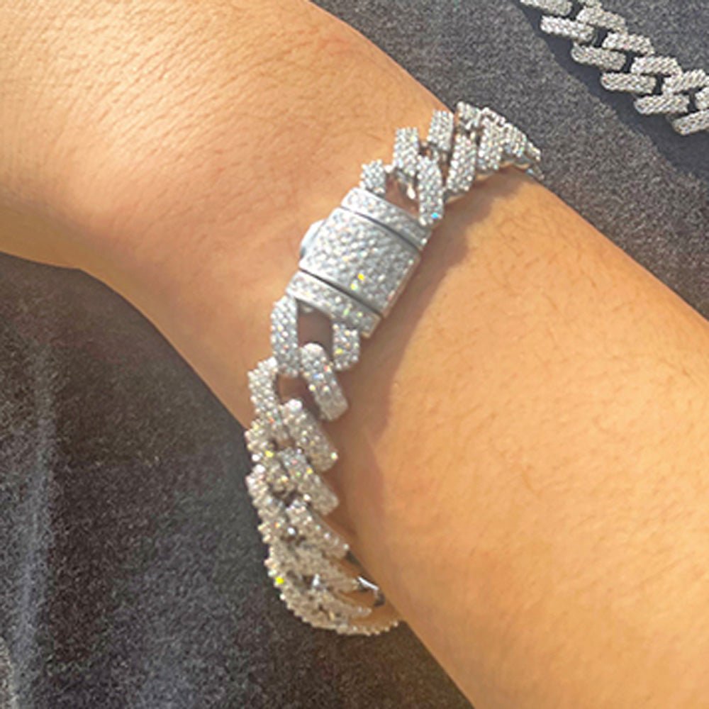 Moissanite Sharp Cuban Link Iced Out Bracelet 13MM .925 Sterling Silver 8" Bracelet HipHopBling