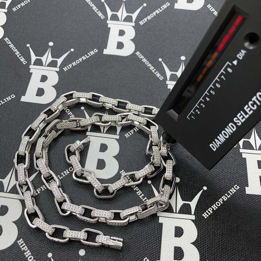 Moissanite Venetian Box Iced Out Chain .925 Sterling Silver 18" HipHopBling