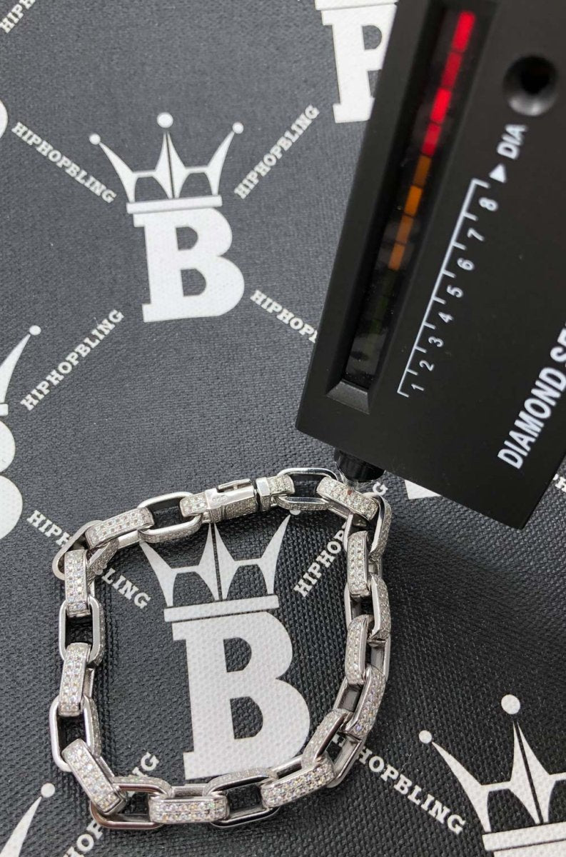 Moissanite Venetian Box Iced Out Chain .925 Sterling Silver 8" Bracelet HipHopBling