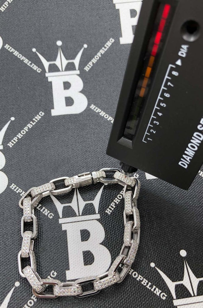 Moissanite Venetian Box Iced Out Chain .925 Sterling Silver 8" Bracelet HipHopBling