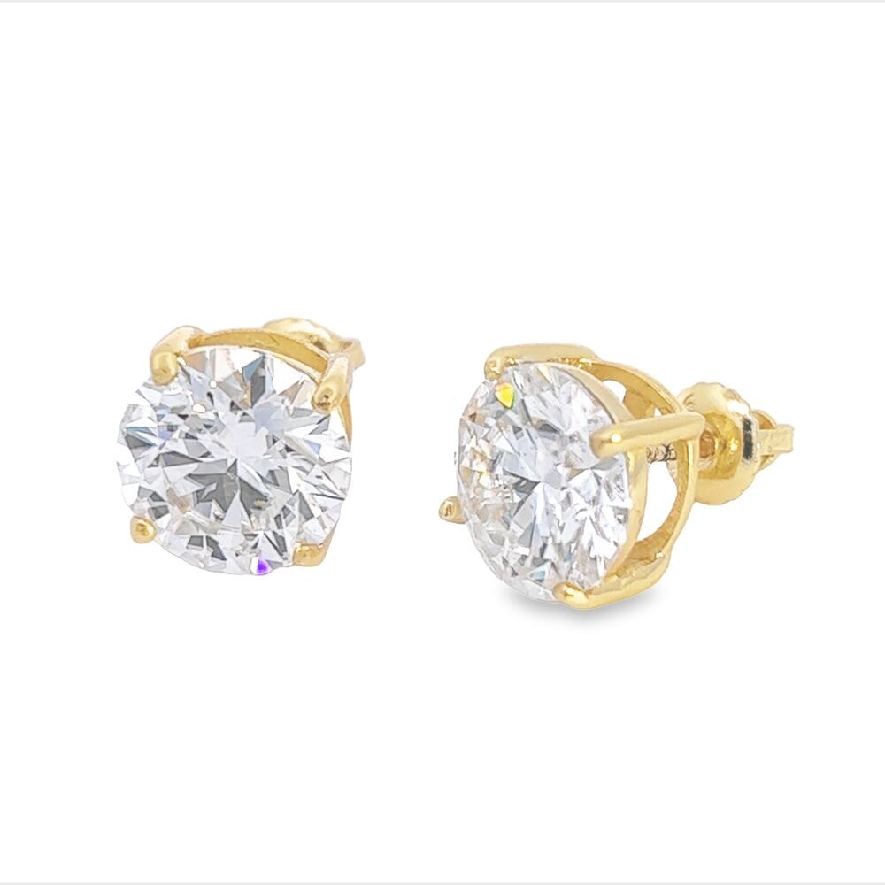 Moissanite VVS D Ideal Cut Stud Earrings in .925 Sterling Silver Yellow Gold 6.5MM (2.00 Carats) HipHopBling