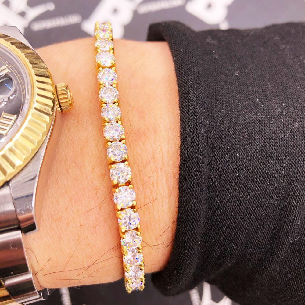 Moissanite VVS D Ideal Cut Tennis Bracelet in .925 Silver 3MM 7" Yellow Gold HipHopBling
