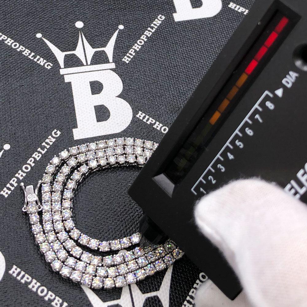 Moissanite VVS D Ideal Cut Tennis Chain in .925 Sterling Silver 3MM 18" White Gold HipHopBling