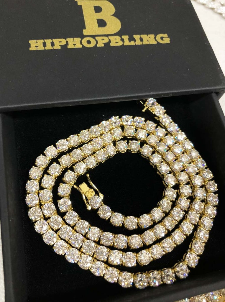 Moissanite VVS D Ideal Cut Tennis Chain in .925 Sterling Silver 4MM 16" White Gold HipHopBling