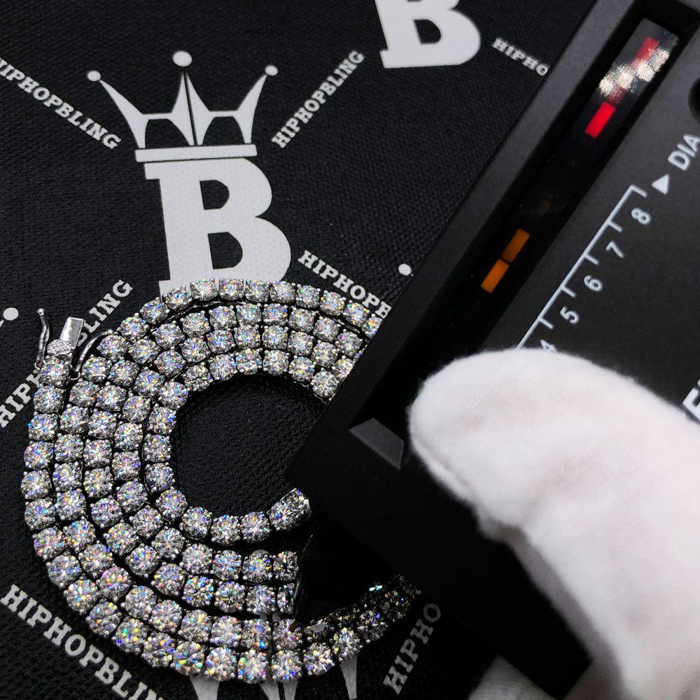 Moissanite VVS D Ideal Cut Tennis Chain in .925 Sterling Silver 4MM 18" White Gold HipHopBling