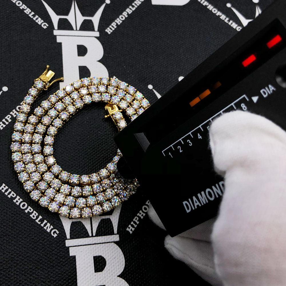 Moissanite VVS D Ideal Cut Tennis Chain in .925 Sterling Silver 4MM 18" Yellow Gold HipHopBling