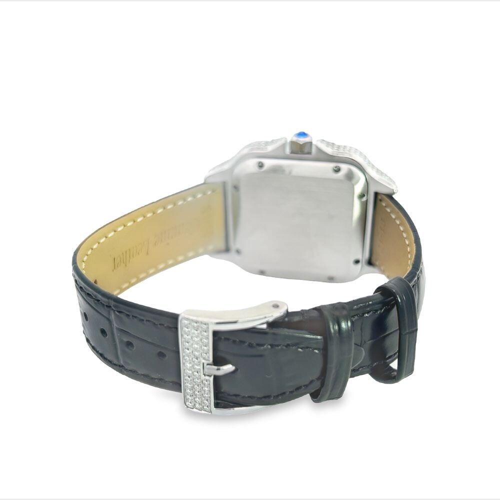 Moissanite VVS Iced Out Baller Square Leather Watch White/Blue Leather Band HipHopBling