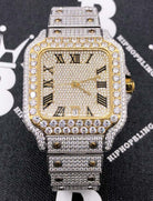 Moissanite VVS Iced Out Baller Square Steel Bust Down Watch TT Gold/White HipHopBling