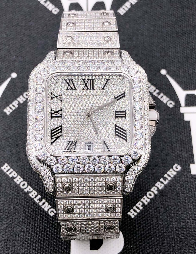 Moissanite VVS Iced Out Baller Square Steel Bust Down Watch White Gold HipHopBling