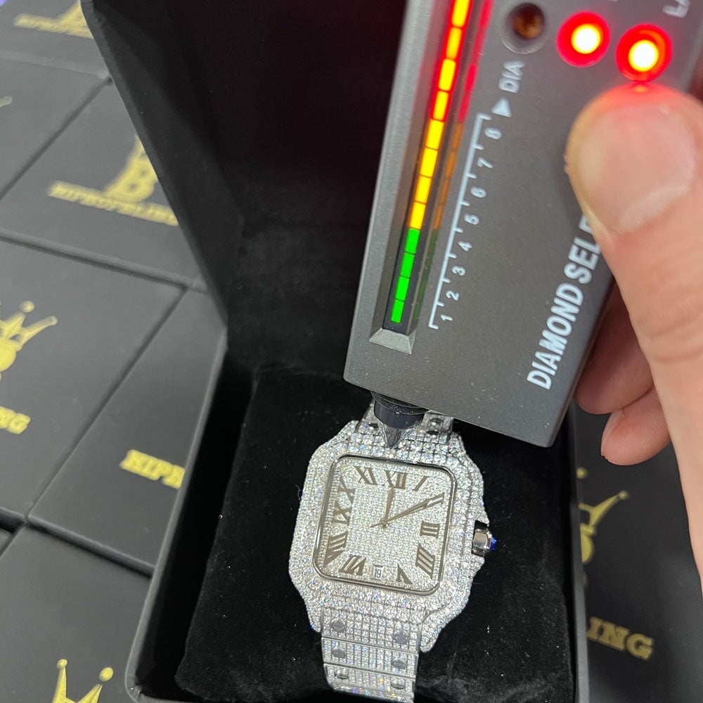 Moissanite VVS Iced Out Baller Square Steel Bust Down Watch White Gold HipHopBling