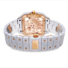 Moissanite VVS Skeleton Iced Out Baller Square Steel Watch 2 Tone Rose/White HipHopBling