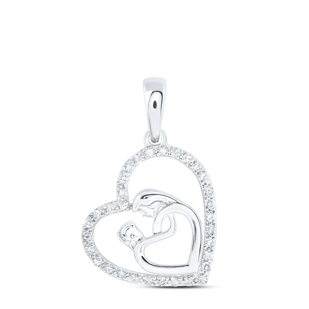 Mom & Child in Heart .17cttw Diamond Pendant 10K Gold 10K White Gold HipHopBling