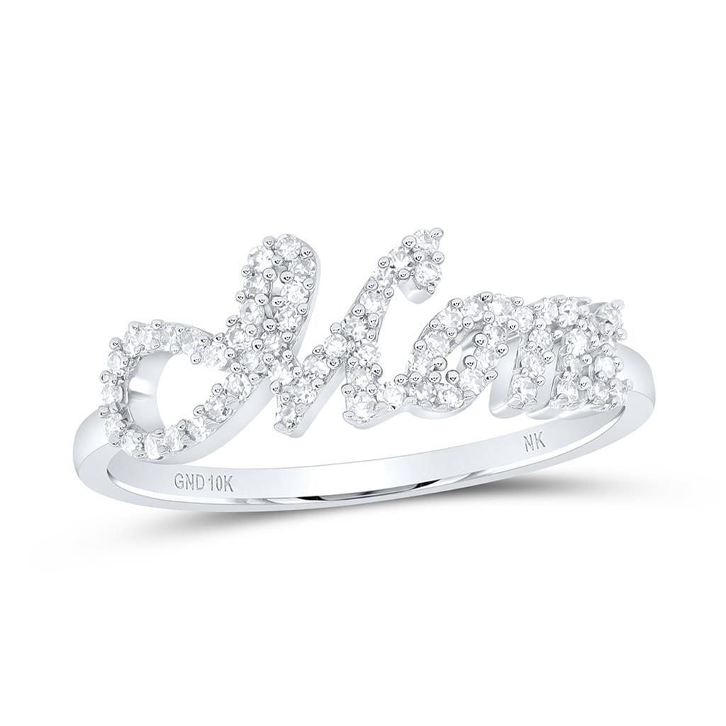 Mom Cursive Diamond Ring .20cttw 10K Gold 10K White Gold HipHopBling