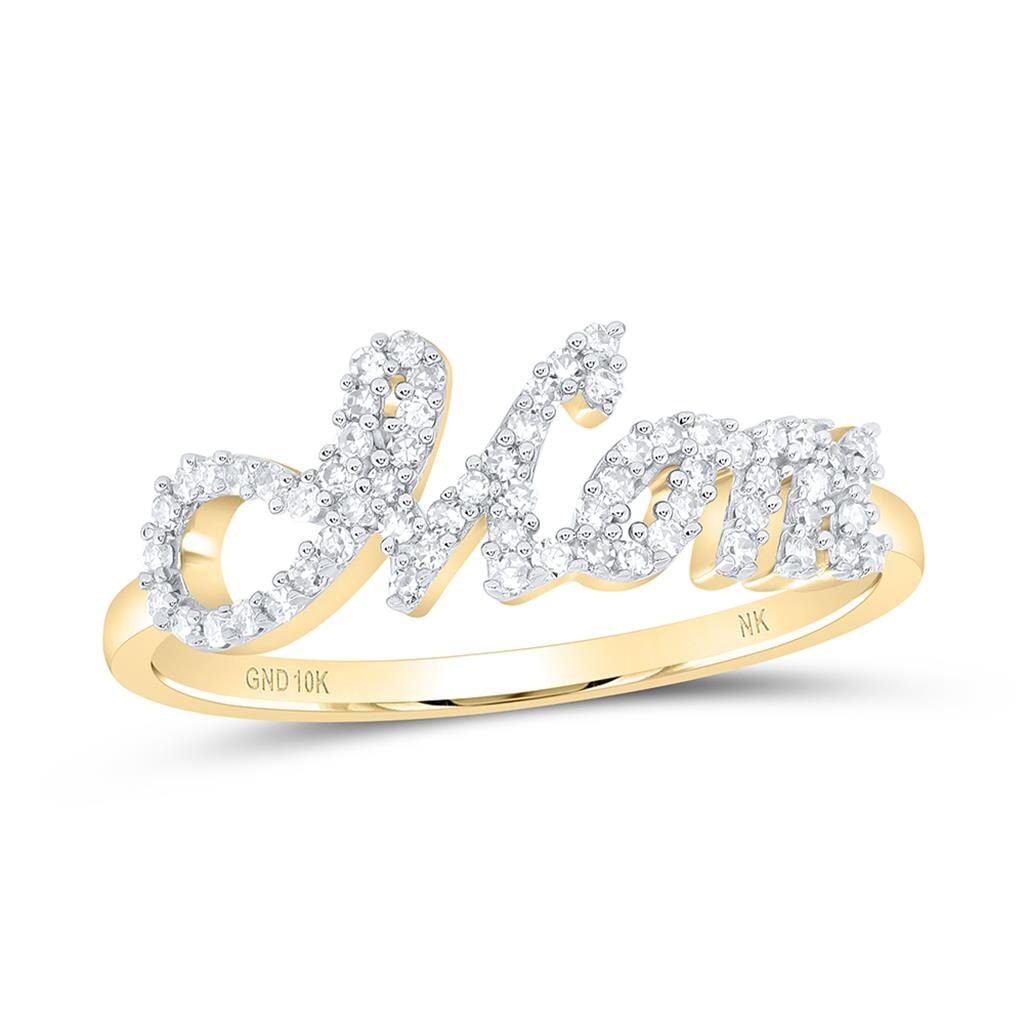 Mom Cursive Diamond Ring .20cttw 10K Gold 10K Yellow Gold HipHopBling
