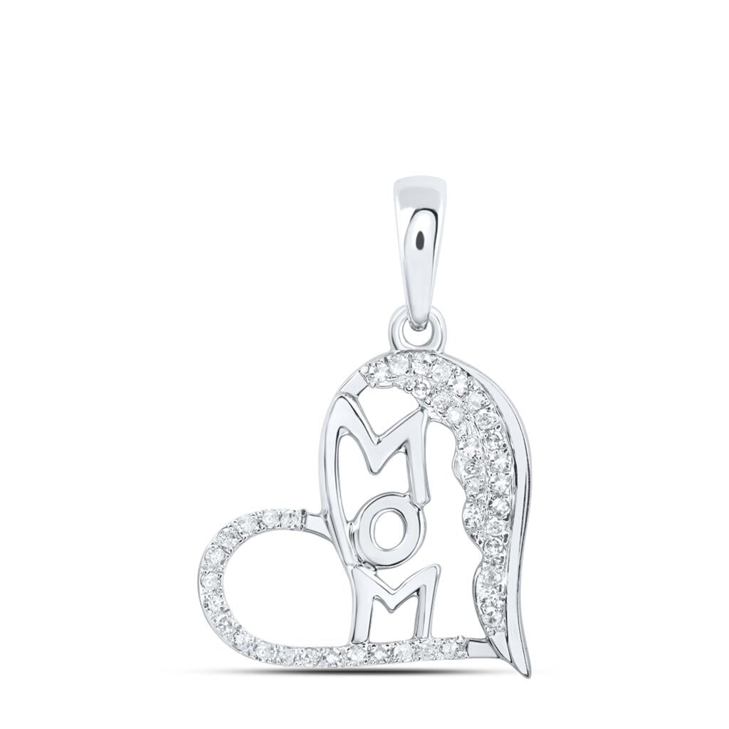 Mom Heart .20cttw Diamond Pendant 10K Gold 10K White Gold HipHopBling