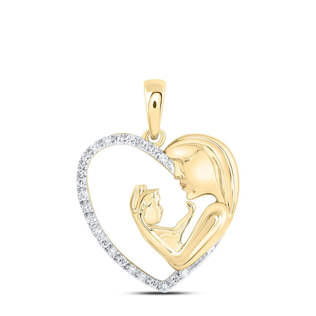 Mom Holding Child Unique Heart Diamond Pendant 10K Gold 10K Yellow Gold HipHopBling