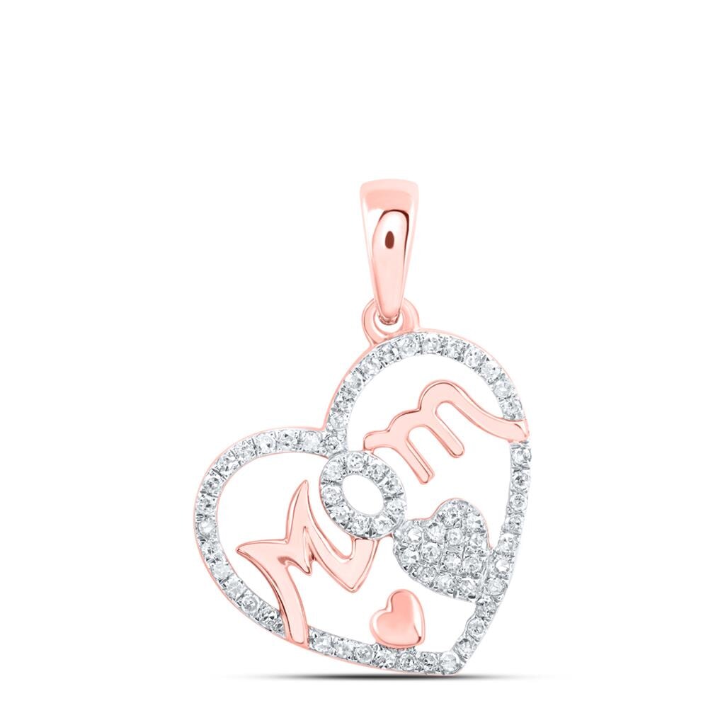 Mom in Heart Diamond Pendant .33cttw 10K Yellow Gold 10K Rose Gold HipHopBling