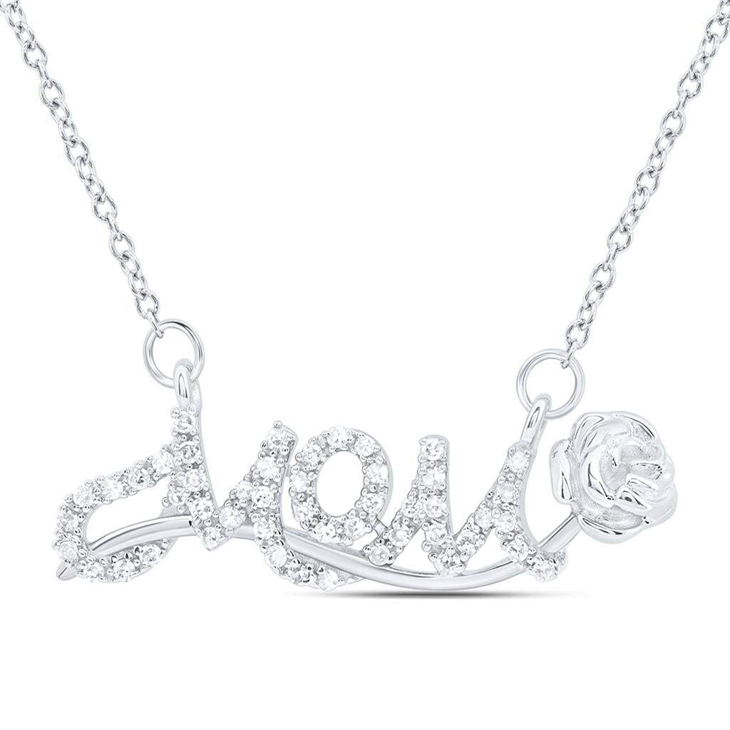 Mom Rose Diamond Pendant Charm Necklace 10K Gold 10K White Gold HipHopBling