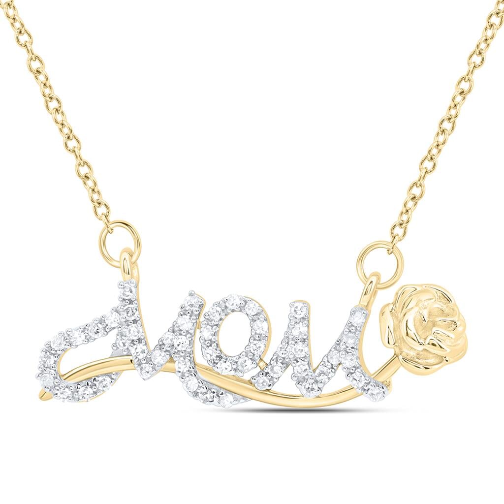 Mom Rose Diamond Pendant Charm Necklace 10K Gold 10K Yellow Gold HipHopBling