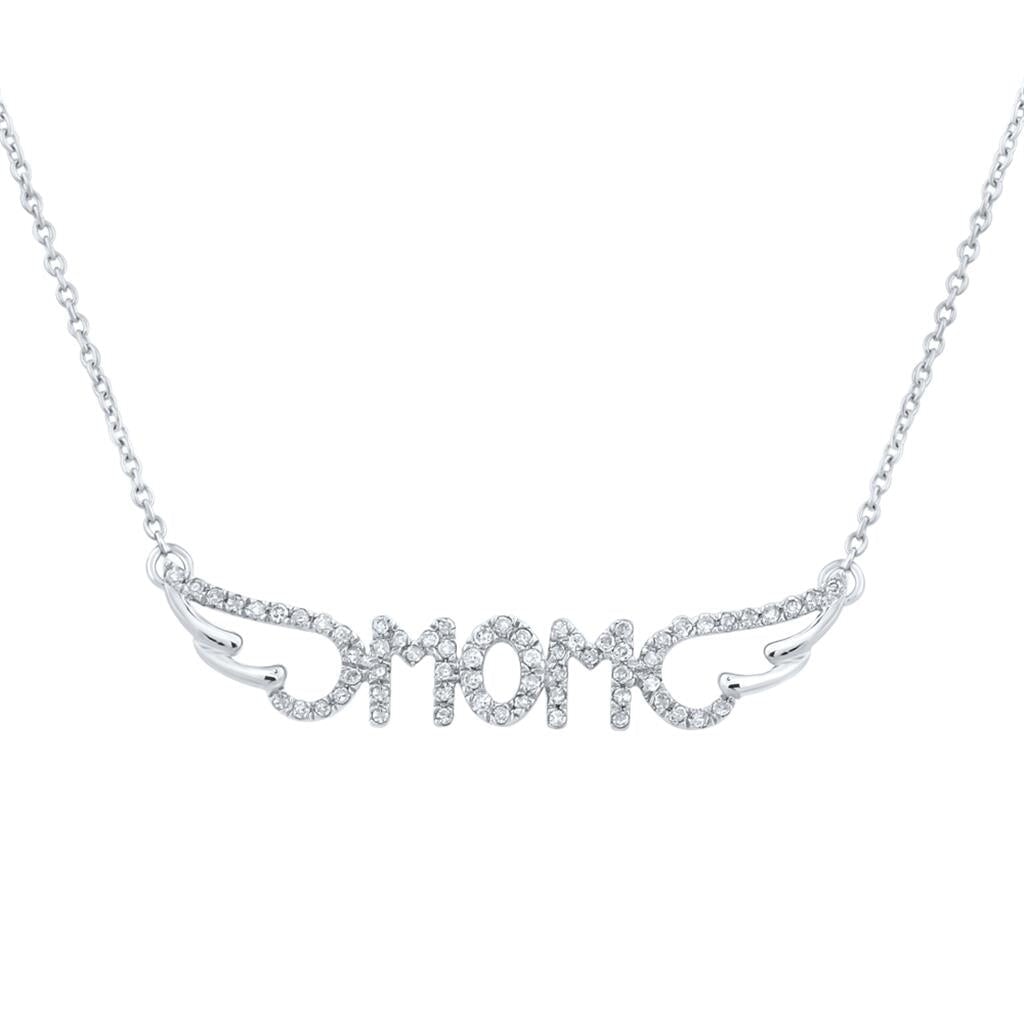 Mom Wings Diamond Pendant Necklace 10K Gold 10K White Gold HipHopBling
