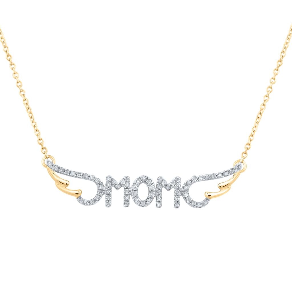 Mom Wings Diamond Pendant Necklace 10K Gold 10K Yellow Gold HipHopBling