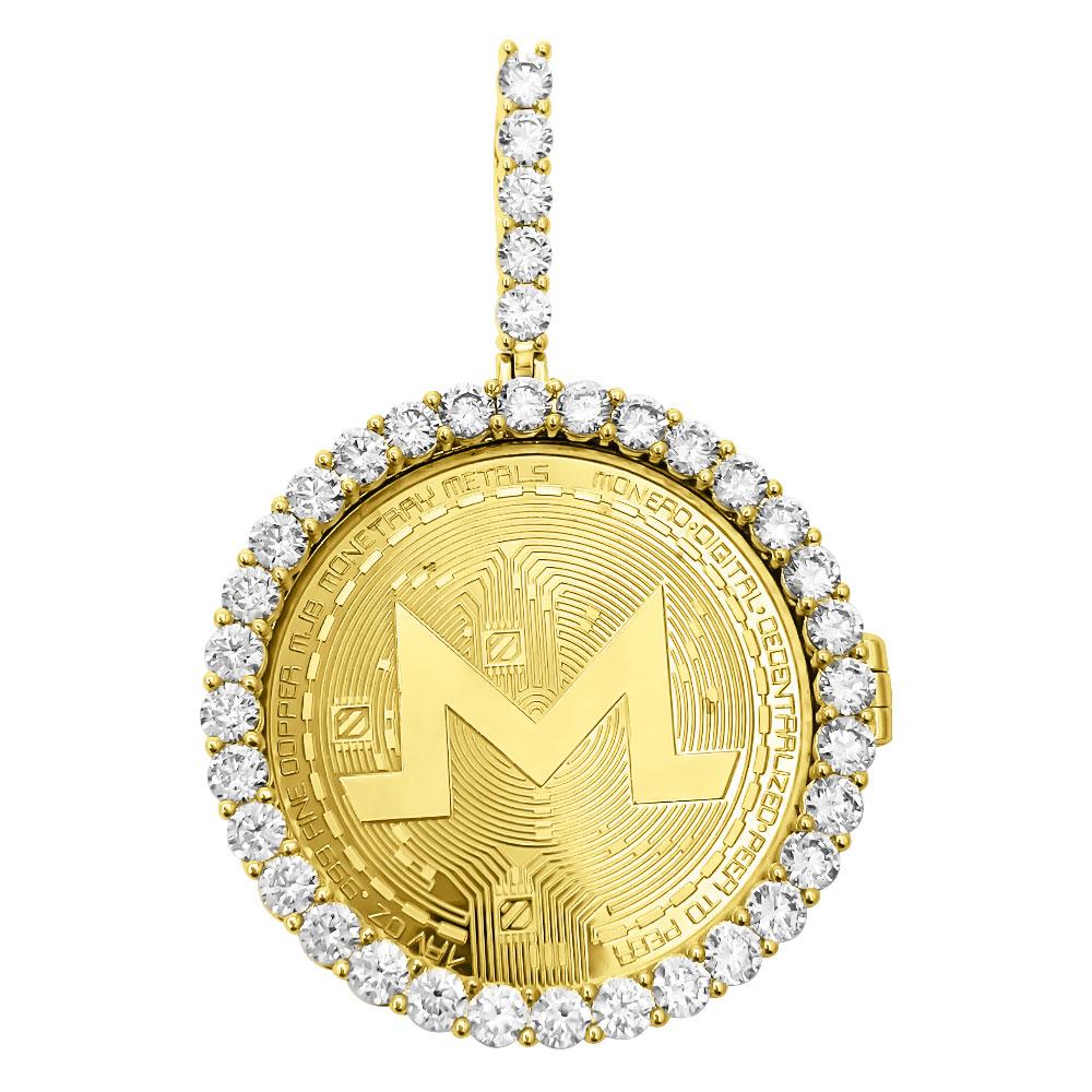 Monero Coin Iced Out Frame Pendant Yellow Gold Tennis CZ Frame HipHopBling