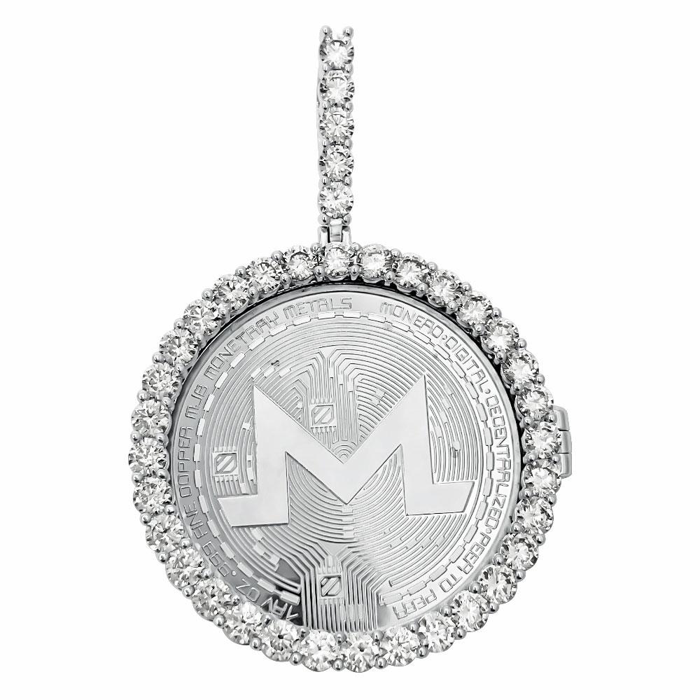 Monero Coin Iced Out Frame Pendant Yellow Gold Tennis CZ Frame HipHopBling