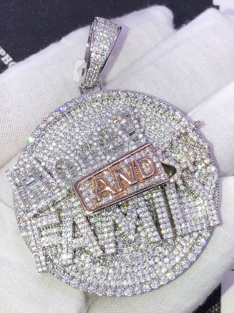 Money and Family $$$ VVS CZ Hip Hop Iced Out Pendant White Gold HipHopBling