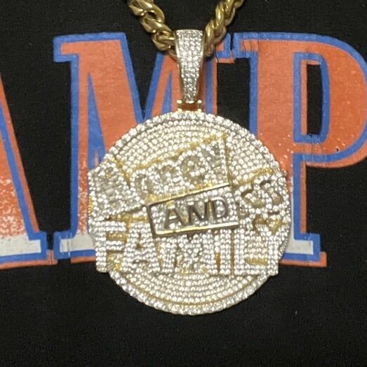 Money and Family $$$ VVS CZ Hip Hop Iced Out Pendant White Gold HipHopBling