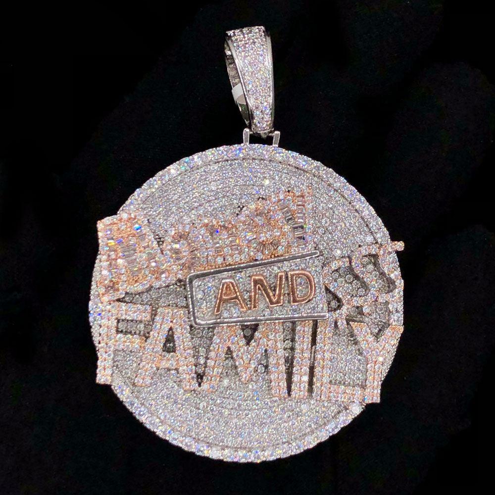 Money and Family $$$ VVS CZ Hip Hop Iced Out Pendant White Gold HipHopBling