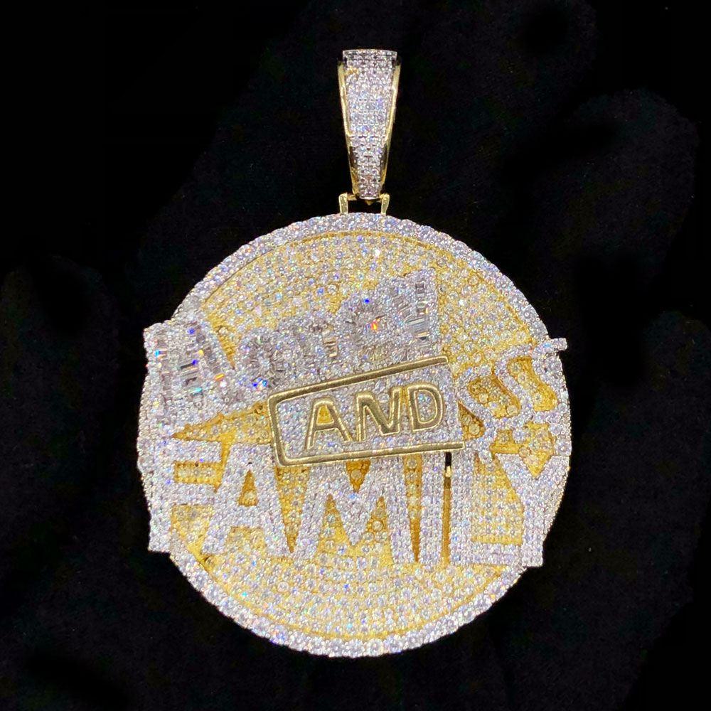Money and Family $$$ VVS CZ Hip Hop Iced Out Pendant Yellow Gold HipHopBling