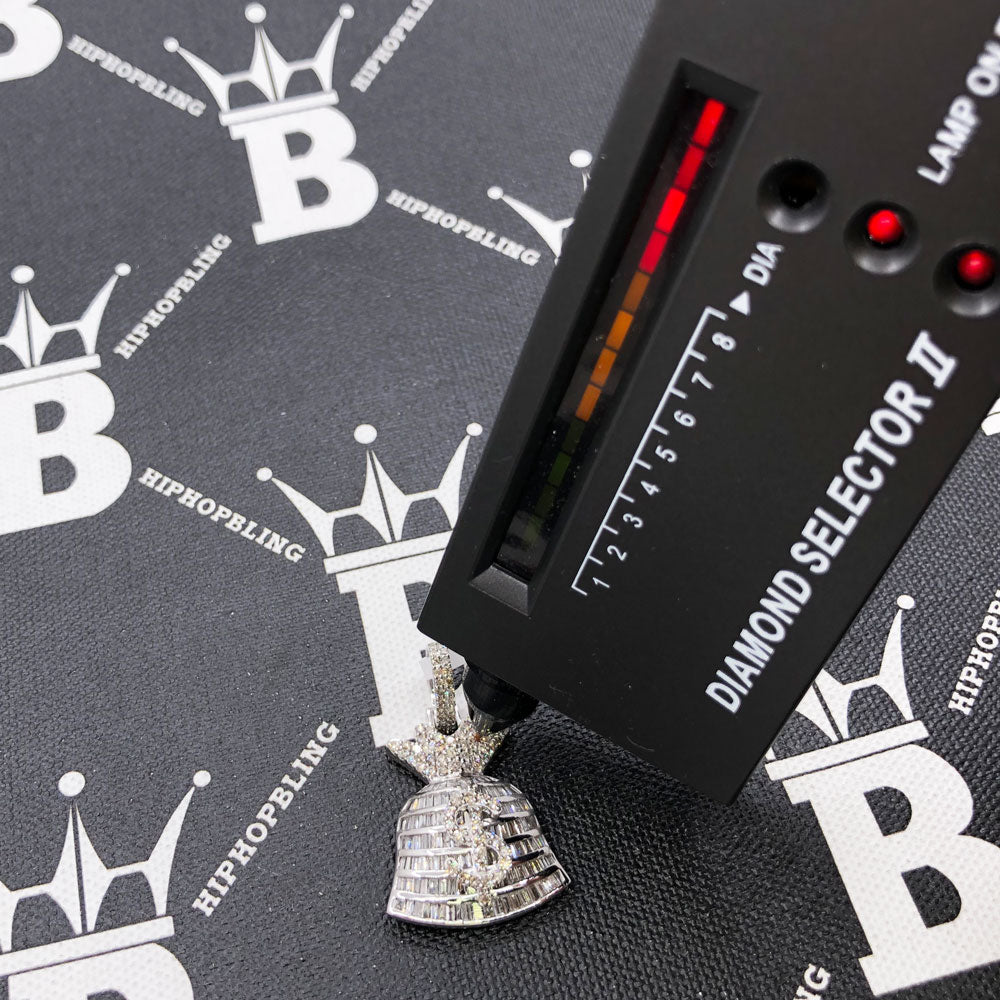 Money Bag 2.55cttw Baguette Diamond Pendant 10K Gold 10K White Gold HipHopBling