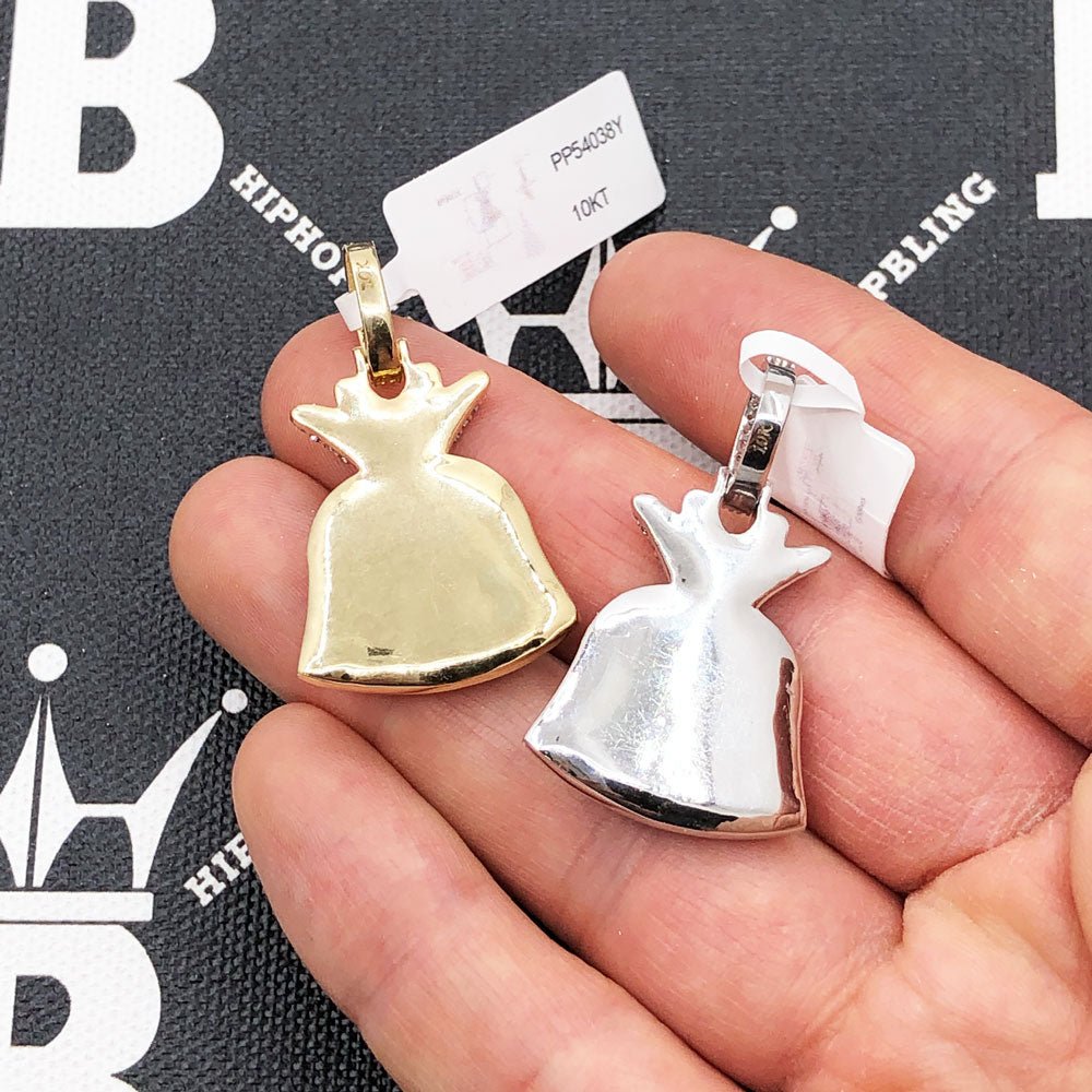 Money Bag 2.55cttw Baguette Diamond Pendant 10K Gold 10K White Gold HipHopBling