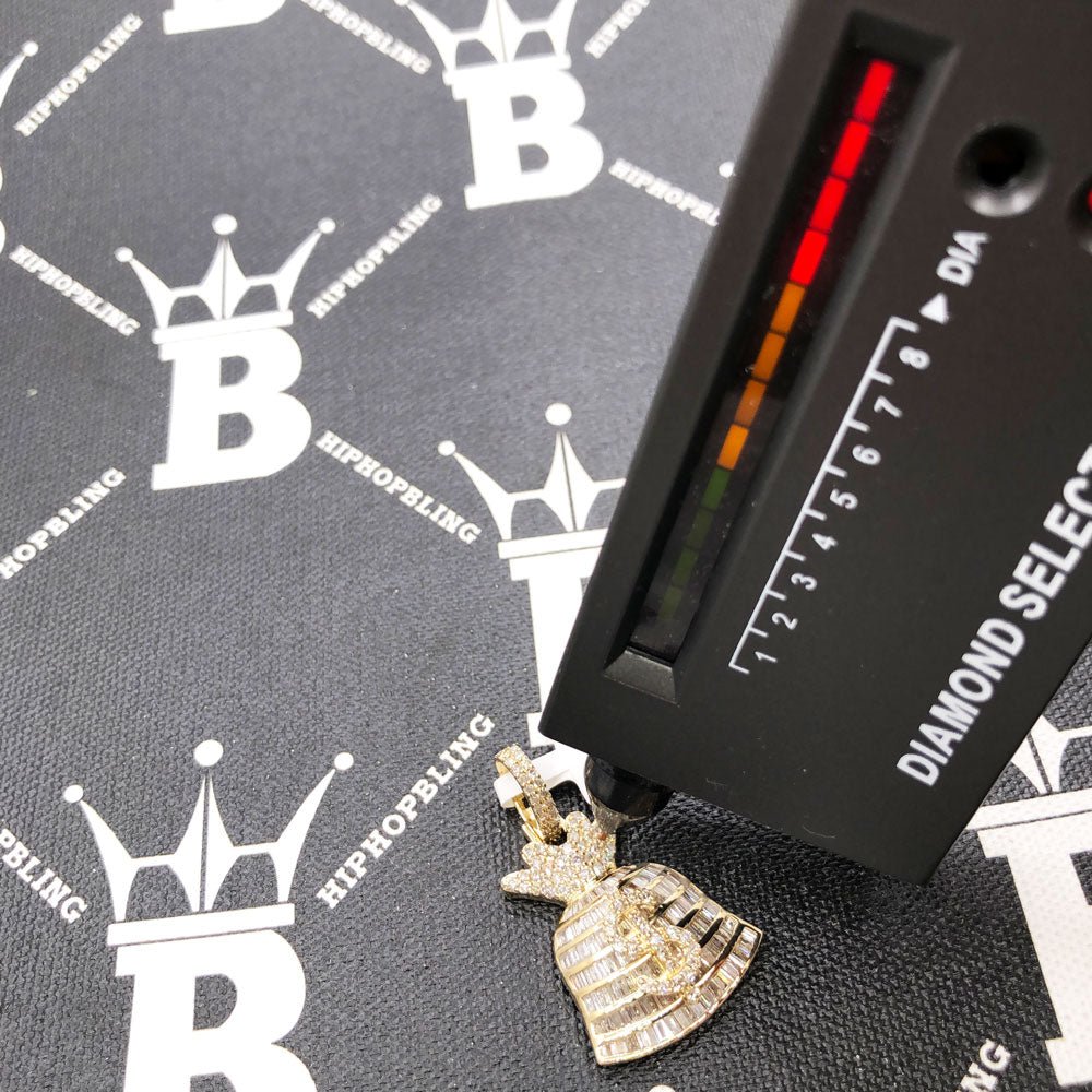 Money Bag 2.55cttw Baguette Diamond Pendant 10K Gold 10K White Gold HipHopBling