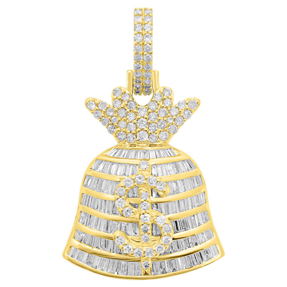 Money Bag 2.55cttw Baguette Diamond Pendant 10K Gold 10K Yellow Gold HipHopBling