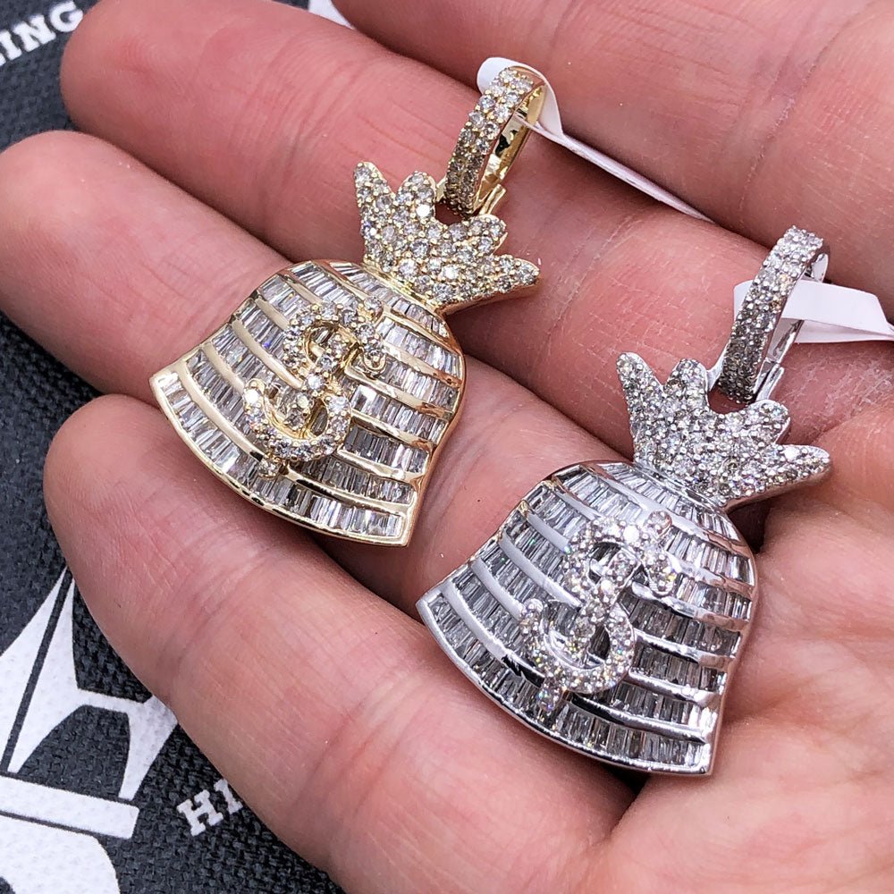 Money Bag 2.55cttw Baguette Diamond Pendant 10K Gold 10K Yellow Gold HipHopBling