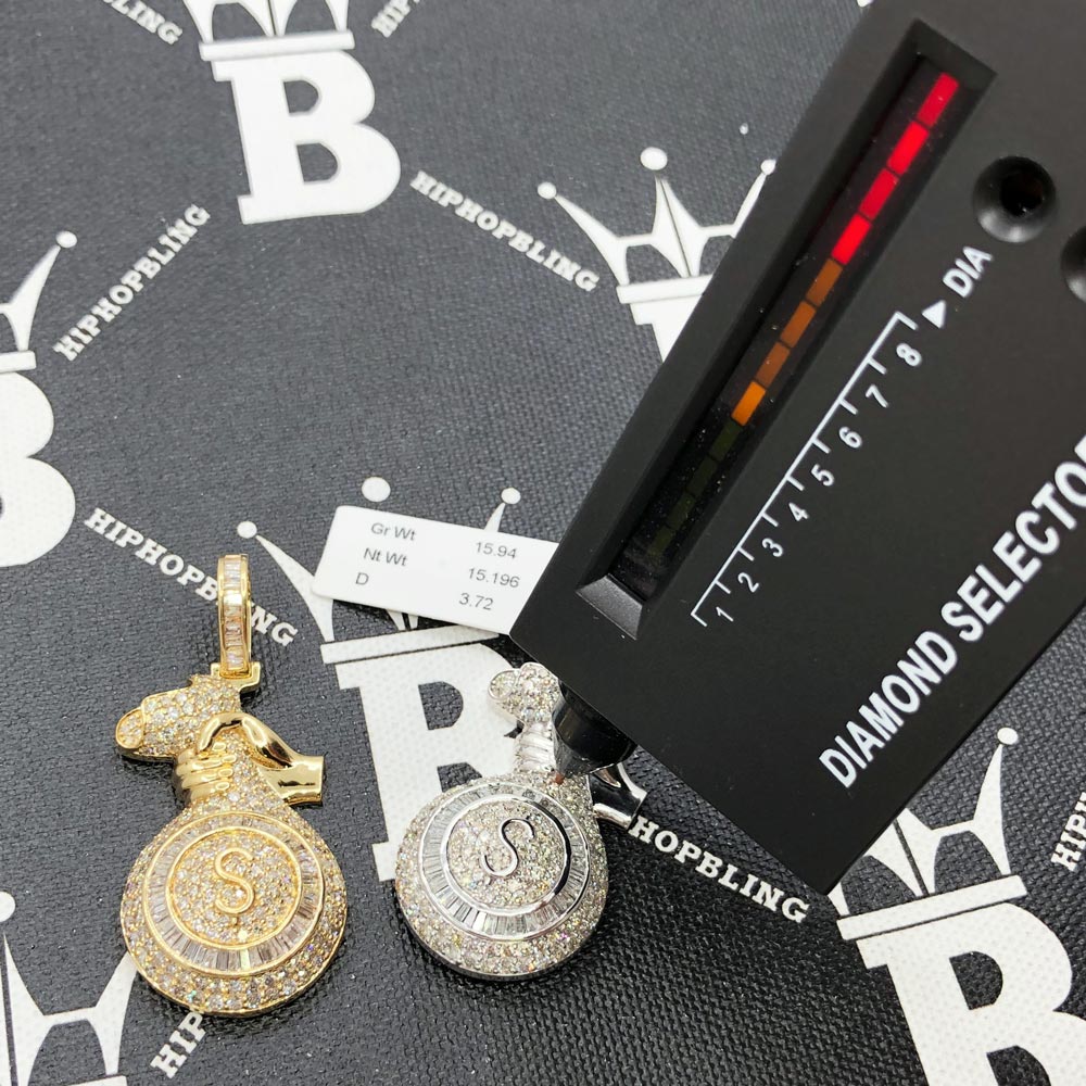 Money Bag 3.70cttw Baguette Diamond Pendant 10K White Or Yellow Gold 10K Yellow Gold HipHopBling