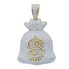 Money Bag Baguette $ VVS CZ Iced Out Pendant .925 Sterling Silver Yellow Gold HipHopBling