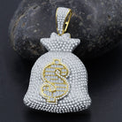 Money Bag Baguette $ VVS CZ Iced Out Pendant .925 Sterling Silver Yellow Gold HipHopBling