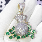 Money Bag Cash Pouring CZ Hip Hop Bling Bling Pendant Yellow Gold HipHopBling
