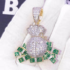 Money Bag Cash Pouring CZ Hip Hop Bling Bling Pendant Yellow Gold HipHopBling