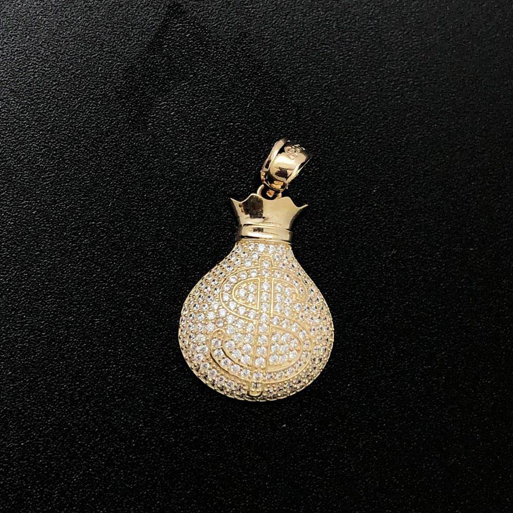 Money Bag CZ 10K Yellow Gold Pendant HipHopBling